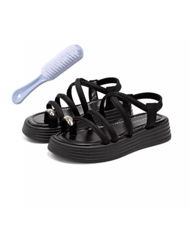 Orthopedic Bunion Corrector Sandals Womens Summer Platform Wide PU Bunion Corrector Sandals Breathable Casual Beach Travel Shoes for Orthopedic Big Toe Bone Correction Beach 7.5 Black