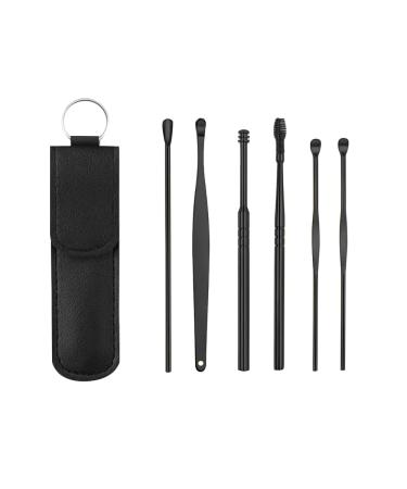 Lmyzcbzl Ear Wax Remover 6 Pcs Kit Stainless Ear Wax Removal Portable Ear Cleaning Set Earwax Cleaner Tool Black