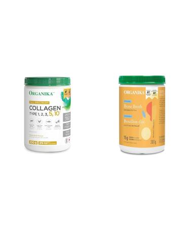 Organika Full Spectrum Collagen - Type 1 2 3 5 10 & Chicken Bone Broth Powder- Free Range and Vegetarian Fed Chickens- Keto Friendly High Protein and Mineral Content- 300g Collagen + Chicken Bone Broth Powder