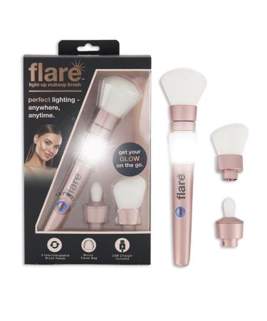 Taste Beauty Flare LED Light-Up Makeup Brush 3 Interchangeable Heads USB-C Charger and Travel Bag