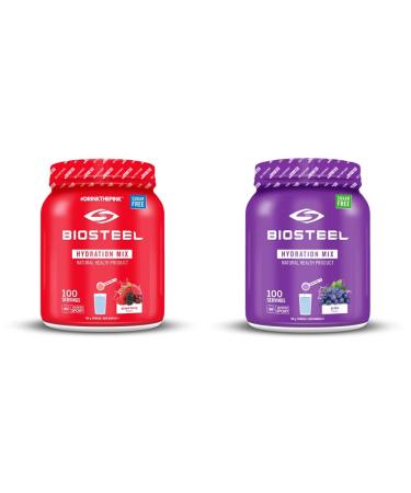 BioSteel Hydration Mix Great Tasting Hydration with Zero Sugar and No Artificial Flavours or Preservatives - Mixed Berry + Grape Flavour 200 Servings (2 x 100 Servings Tubs)