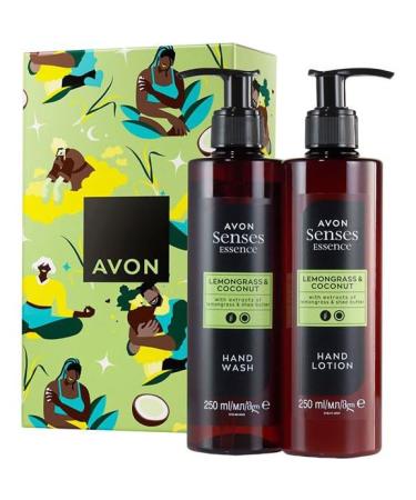 Avon Senses Essence Lemongrass & Coconut GIFT BOXED & Sealed Hand Care Duo - 195ml Hand Wash + 195ml Hand Lotion