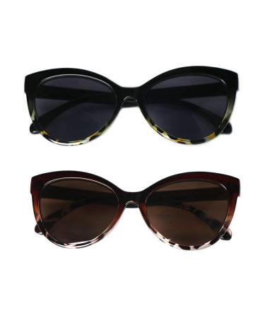 Hyyiyun 2 Pairs Bifocal Reading Sunglasses for Women Cateye Designer Ladies Fashion UV Protection Sun Readers 1 Brown Tortoise /1 Black&yellow 3.0 x