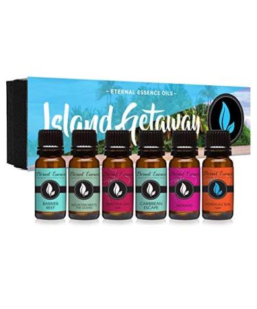 Island Getaway Gift Set of 6 Premium Fragrance Oils - Barrier Reef, Mountain Meets The Ocean, Beautiful Day, Caribbean Escape, Honolulu Sun, Mermaid - Eternal Essence Oils