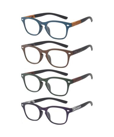 Reading Glasses 4 Pack OWN4B Vintage Fashion Designer Wood Grain Readers Eyeglasses Readingglasses for Women Men Unisex (4 Pack Mix Color 2.0) 2 4 Pack Mix Color