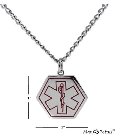 Type 1 Diabetes Medical Alert ID Pendant Necklace - Stainless Steel with 26" Chain - Perfect for Safety & Style - Buy Online on GoSupps.com