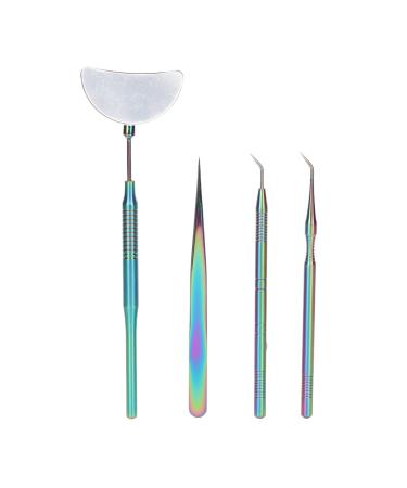 Shanrya Eyelash Extension Tweezers Mirror Set Eyelash Extension Mirror 4Pcs Detachable High Definition for Makeup Colorful