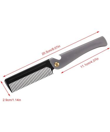 Beard Comb Folding Pocket Moustache Shaping Comb Stainless Steel Round Comb Teeth Beard Comb(Black acetate + stainless steel plating) - Buy Online on GoSupps.com