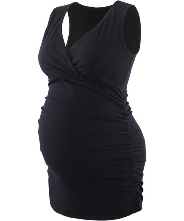 ZUMIY Maternity Nursing Top | Women's Cotton V Neck Ruched Waist | Double Layered Tank | Black+Grey 2-Pack - Buy Online on GoSupps.com