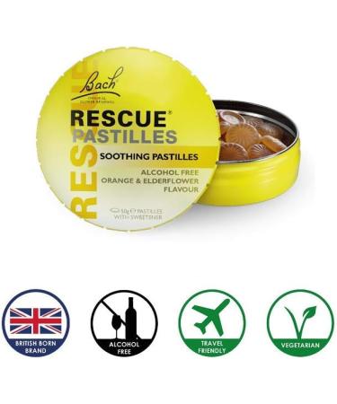 Rescue Remedy Orange & Elderflower Pastilles 50g - Alcohol-Free for Emotional Wellbeing | Travel Friendly - Buy Online on GoSupps.com