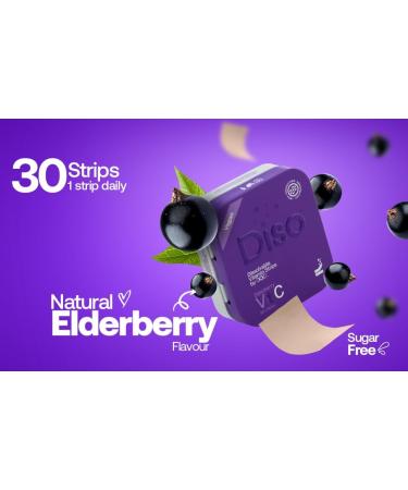 DISO - Vitamin C - Fast-Dissolving Oral Strips, Elderberry Flavor, Boosts Immunity, Vegan, Zero Sugar, Maximum Absorption, Gluten Free, Individually Wrapped, 30 Dissolvable Strips - Buy Online on GoSupps.com