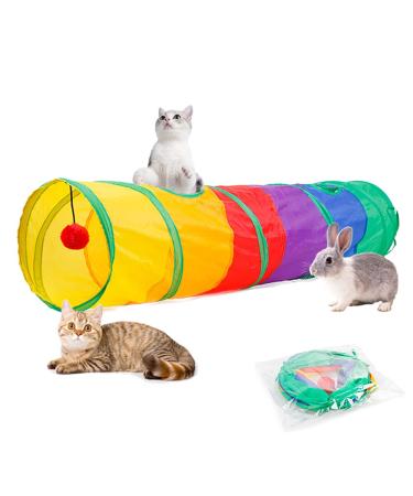 PAOPO Cat Tunnel for Indoor Cat, Cat Toy Tunnel Cat Tube Tunnel 2 Way Collapsible Interactive Peek Hole with Ball Crinkle Cat Tunnel Tube Best for Cat, Kitten, Puppy, Rabbit Play Chase 2 Way-Tunnel