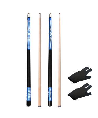 Set of 2 Pool Cue Stick,58" 2 Piece Maple Billiard Cue Stick with Linen Wrap Blue