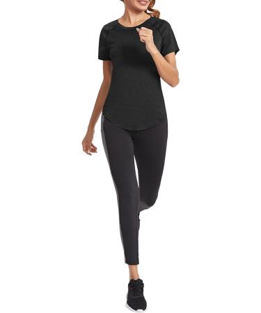Wayleb Women's Sportshirt - Lightweight Breathable Running & Training T-Shirt | Short Sleeve Round Neck Fitness & Yoga Tops (S-XXL Black) - Buy Online on GoSupps.com