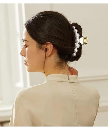 Gold Pearl Hair Clips for Women and Girls - Large Jumbo Claw Clip for Thick Hair - Metal Hair Accessory - Buy Online on GoSupps.com