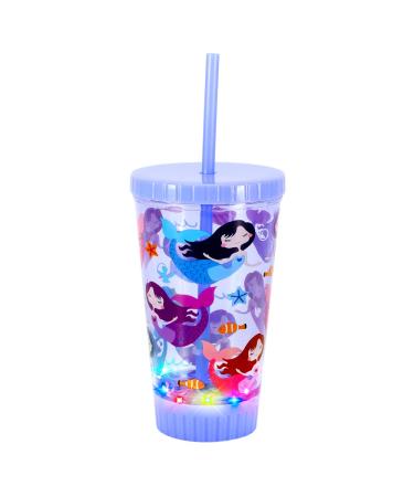 GILANO 16oz Kids Tumbler Water Drinking Bottle with LED Light Up - BPA Free  Straw Lid Cup  Reusable  Lightweight  Spill-Proof Water Bottle with Cute Design for Girls & Boys (Mermaid) 16oz Mermaid