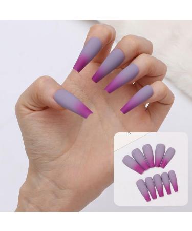 Beauty Artificial Full Cover Ballerina T-shaped Colorful Fake Nail Gradient False Nails Purple Matte - Buy Online on GoSupps.com