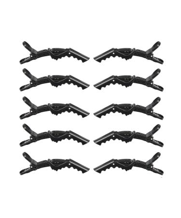 Pack of 10 crocodile hair clips with non-slip handle hairdressing plastic hair clips sectioning clips hair clips for women black