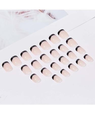 RikView French Tip Oval Fake Nails - Glossy Black Acrylic False Nails with Full Cover Design - Buy Online on GoSupps.com