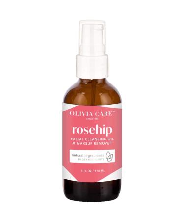 Olivia Care Rosehip Facial Cleansing Oil & Make-up Remover All Natural - Remove Impurities - Anti-inflammatory - Helps Calm Restore Hydrate Moisturize Soothe & Brighten Skin - 4 FL OZ Roship