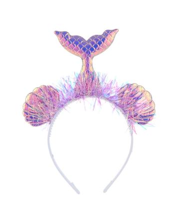 xbiez Shinning Tinsel Mermaids Hairband Music Concerts Fish Scale Headband for Teens Adult Party Performances Hair Supplies Fish pattern purple