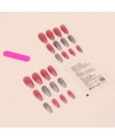 24Pcs/Set Press On Nails Medium Length Brown Glitter Pink False Nails Acrylic Fake Nails Full Cover Nails Tips Artificial Finger Manicure Press on nails for Women and Girls - Buy Online on GoSupps.com