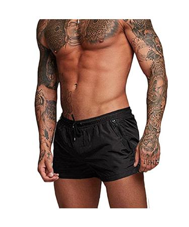 Rexcyril Men's Athletic Gym Workout Shorts 3 Inch Quick Dry Running Bodybuilding Short Shorts with Liner and Zipper Pockets Medium Black
