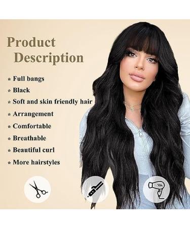 Emmor Black Wig with Bangs - Long Wavy Synthetic Hair Wig for Women | Perfect for Everyday Wear & Parties - Buy Online on GoSupps.com