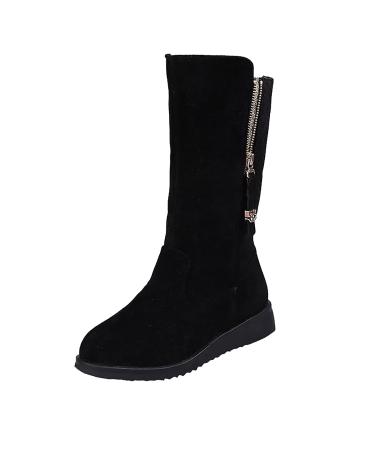 EKOUSN Women's Middle Boots,Boots Flat-bottomed Rhinestone Boots Plus Velvet Padded Mid-tube Boots,Fashion Casual Platform High Boots Increased Platform Cowboy Boots Work Boots Black 9