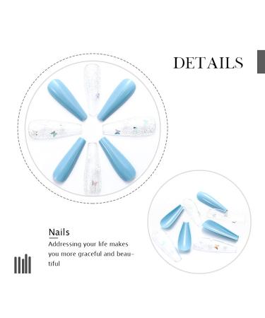Handcess Long Glossy Blue Coffin Ballerina Press-On Nails 24PC Butterfly Acrylic Art for Women & Girls - Buy Online on GoSupps.com
