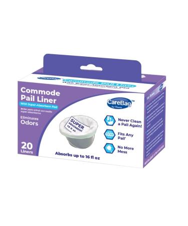 Carebag Commode Liners with Super Absorbent Pad, 20 Count  Medical Grade  Fits Any Standard Bedside Commode Bucket  20 Disposable Commode Liners for an Adult Commode Chair 20 Count (Pack of 1)
