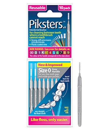 Piksters Interdental Brushes (1 Pack of 10 Brushes, Size 0 (Grey)