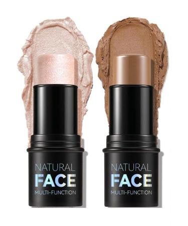 2-Pack Highlighting and Finishing Stick Non-stick Face Highlighter and Shadow Pencil Long-Lasting Smooth Face Highlighting Makeup (Yinhe Coffee)