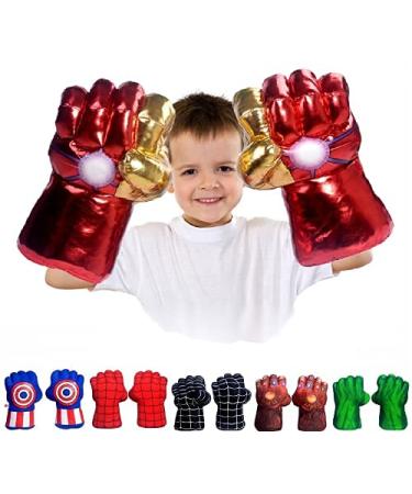 Incredible HOK Superheros Gauntlet Smash Hands Fists Big Soft Plush Gloves Pair Costume Green Iron M Gold