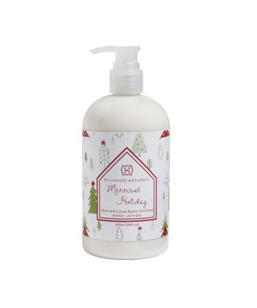 Hillhouse Naturals 16oz Merriest Holiday Hand Lotion. With scents of pine and eucalyptus this earthy and woody fragrance. Made in the USA