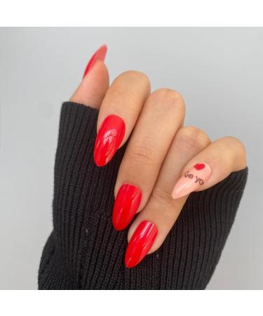 24Pcs/Set Press On Nails Long Red Love Sweet Nail Patch False Nails Acrylic Fake Nails Full Cover Nails Tips Artificial Finger Manicure Press on nails for Women and Girls - Buy Online on GoSupps.com
