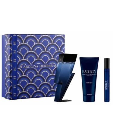Carolina Herrera Bad Boy Cobalt 3-pcs Gift Set (Eau de Parfum Spray 3.4 Fl Oz + Eau de Parfume Spray 0.34 Fl Oz + Shower Gel 3.4 Fl Oz)