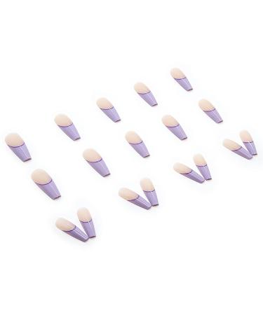 BABALAL Long French Tip Fake Nails - 24pcs Purple Glossy Coffin Press-On Nails with Nail Glue | Ballerina Acrylic Nails Full Cover False Nails - Buy Online on GoSupps.com