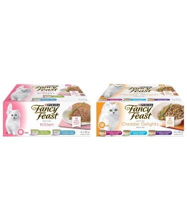 Fancy Feast Wet Kitten Food Variety Pack 2 Flavours - 85 g (12 Pack) & Fancy Feast Wet Cat Food Cheddar Delights Variety Pack 3 Flavours - 85 g Can (12 Pack)
