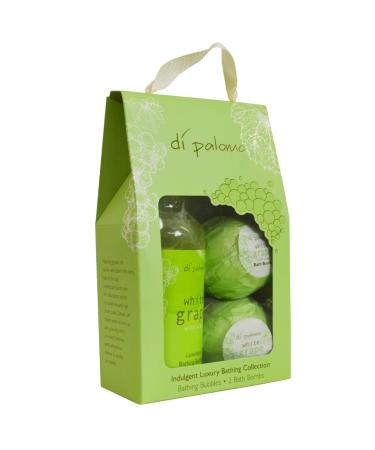 Di Palomo Vegan White Grape & Aloe Indulgent Luxury Bathing Collection. Bathing Bubbles 300ml & 2 Bath Bombs. Bubble Bath Body Wash & Bath Bomb Bath Set. Bubble Bath & Shower Gel Gifts for Women.