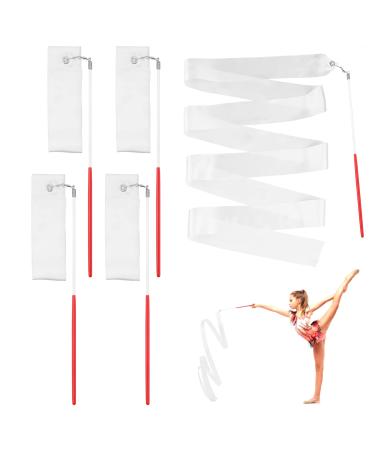 Grevosea Gymnastics Dance Ribbons, 4 Pieces Dancing Ribbon Streamers with 30cm Wand White Rhythmic Gymnastics Ribbon Gymnastics Equipment for Kids Talent Shows Artistic Dancing (78.74inch)