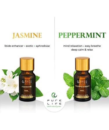 Pure Life Top 6 Essential Oils Set - 100% Organic Aromatherapy Kit for Diffuser & Humidifier - Lavender, Peppermint, Eucalyptus, Orange, Vanilla, Jasmine - Buy Online on GoSupps.com