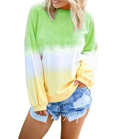 Bigfanshu Women's Print Harajuku Sweatshirts Pullover Cewneck Warm Tops Sweatshirt Tie Dyeing Gradient Hoodie Jumper Green - Buy Online on GoSupps.com