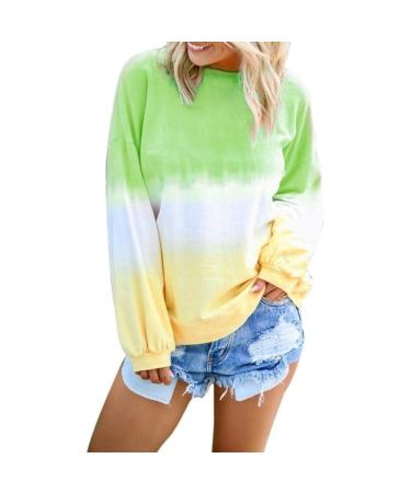 Bigfanshu Women's Print Harajuku Sweatshirts Pullover Cewneck Warm Tops Sweatshirt Tie Dyeing Gradient Hoodie Jumper Green