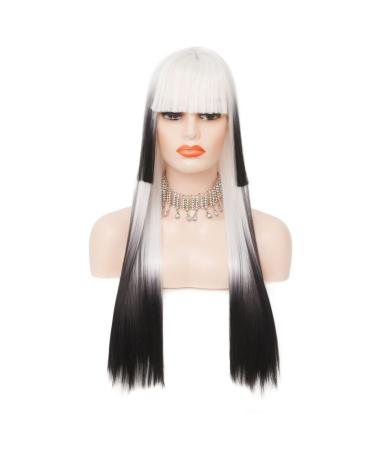 Buy Ombre White to Black Long Wig for Women - Synthetic Heat-Resistant Fiber with Bangs for Cosplay & Halloween - Buy Online on GoSupps.com