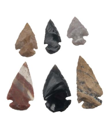 Universal Specialties Indian Arrowheads Stone and Black Obsidian New Project Points Crystals Native American Chert Flint Opal Agate Jewelry Making Necklace Pendant Decorative for Men & Women Lot of 6
