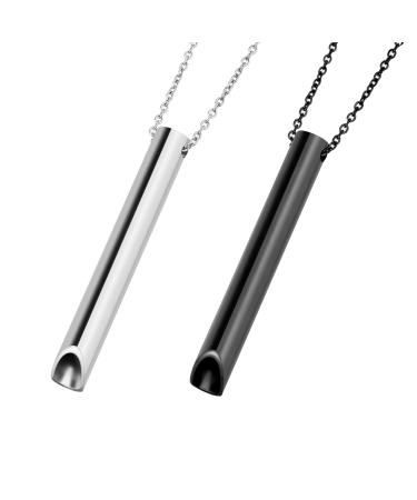 Mayoii Breathing Necklace Relieve Stress Anxiety Necklace for Women Men Anxiety Necklace Breathing for Stress Relief Clam Down Breathing Exercises (Black+Silver)