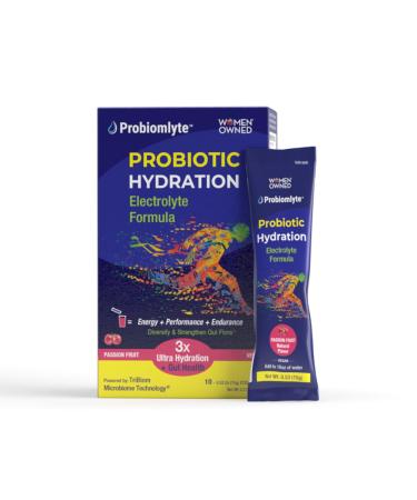 Probiomlyte- Probiotic Hydration Amplifier (Passion Fruit) with Patented TriBiom Microbiome Technology for Endurance Performance Energy and Gut Health