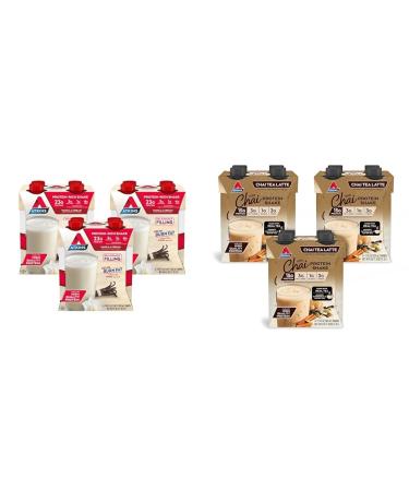 Atkins Vanilla Cream & Chai Tea Latte Protein Shake Bundle 23g & 15g Protein Low Glycemic 3g Net Carb Keto Friendly