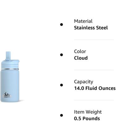 Hydrapeak Mini 14oz Kids Water Bottle with Straw Lid  Insulated Water Bottle Kids  Kids Water Bottle Stainless Steel  Kids Water Bottles (Cloud) 1 Cloud - Buy Online on GoSupps.com